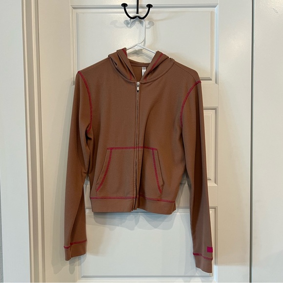 Zip-Up Waffle Hoodie TEDDY/FUCHSIA - Picture 5 of 8